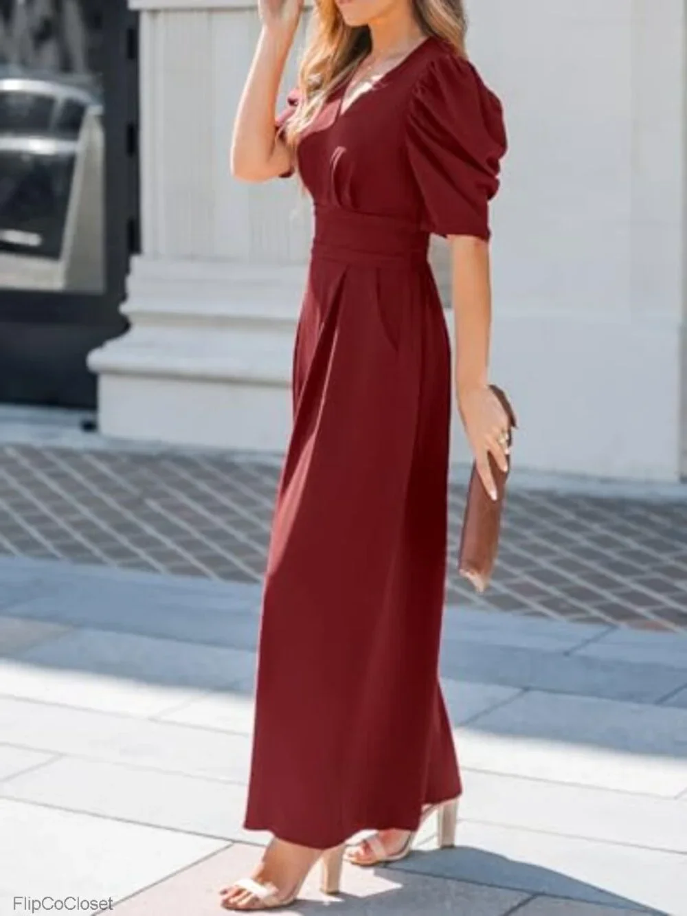 CUPSHE Women's Maxi Jumpsuit V Neck Half Sleeves Wide Leg Pockets Casual One